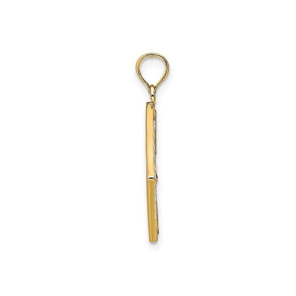 14K Yellow Gold Flower and Cross Square Charm Pendant (NO CHAIN)